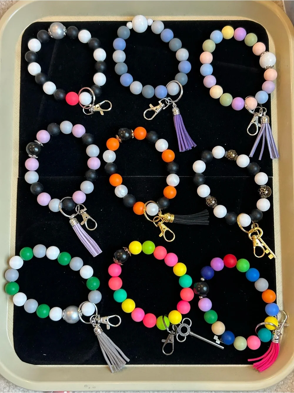 Beaded Keychains / wristlets / bag charms - WHOLESALE LOT OF SEVENTY (70)